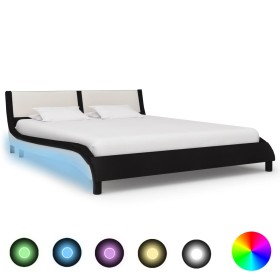 Estructura de cama con LED cuero PE negro y blanco 180x200 cm de vidaXL, Camas y somieres - Ref: Foro24-280366, Precio: 270,9...