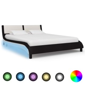 Bed frame with LED black and white PE leather 140x200 cm by vidaXL, Beds and slatted bases - Ref: Foro24-280364, Price: 205,9...