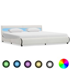 Estructura de cama con LED de cuero sintético blanco 180x200 cm de vidaXL, Camas y somieres - Ref: Foro24-285019, Precio: 259...