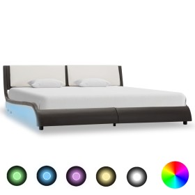 Estructura cama con LED cuero sintético gris blanco 180x200 cm de vidaXL, Camas y somieres - Ref: Foro24-280371, Precio: 226,...