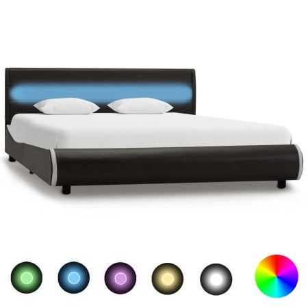 Estructura cama y LED cuero sintético gris antracita 140x200 cm de vidaXL, Camas y somieres - Ref: Foro24-285029, Precio: 229...