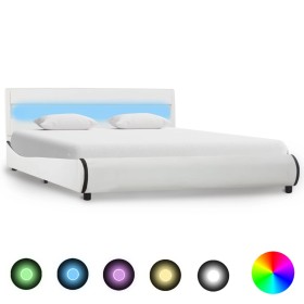 Bed frame with LED white synthetic leather 140x200 cm by vidaXL, Beds and slatted bases - Ref: Foro24-285017, Price: 237,99 €...