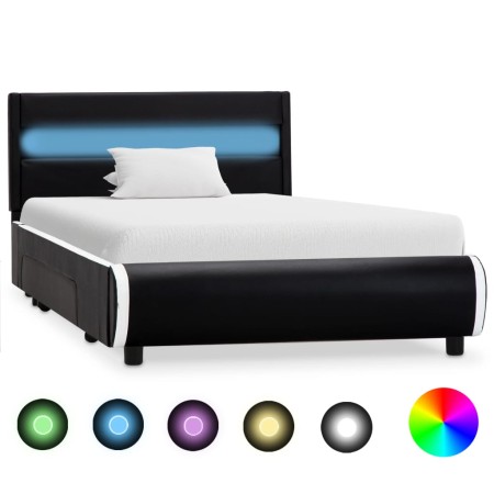 Bed frame with LED black synthetic leather 90x200 cm by vidaXL, Beds and slatted bases - Ref: Foro24-284972, Price: 254,16 €,...