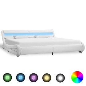 Bed frame with LED in white synthetic leather 180x200 cm by vidaXL, Beds and slatted bases - Ref: Foro24-285737, Price: 320,5...