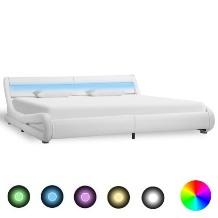 Estructura de cama con LED de cuero sintético blanco 180x200 cm de vidaXL, Camas y somieres - Ref: Foro24-285737, Precio: 320...