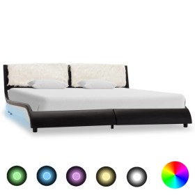 Estructura cama con LED cuero sintético negro blanco 180x200 cm de vidaXL, Camas y somieres - Ref: Foro24-280381, Precio: 280...