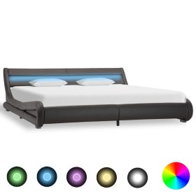 Estructura de cama con LED de cuero sintético gris 180x200 cm de vidaXL, Camas y somieres - Ref: Foro24-285743, Precio: 327,0...