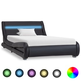 Bed frame with LED black synthetic leather 90x200 cm by vidaXL, Beds and slatted bases - Ref: Foro24-285726, Price: 262,99 €,...