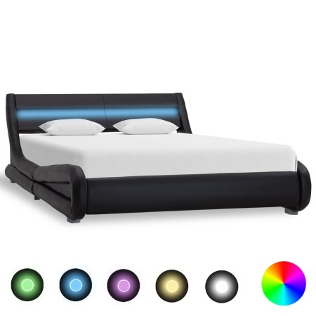 Estructura de cama con LED de cuero sintético negro 140x200 cm de vidaXL, Camas y somieres - Ref: Foro24-285729, Precio: 319,...