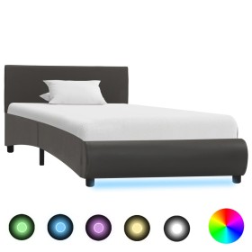 Estructura de cama con LED de cuero sintético gris 90x200 cm de vidaXL, Camas y somieres - Ref: Foro24-285492, Precio: 174,99...