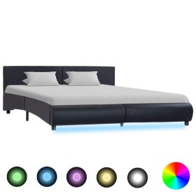 Bed frame with LED black synthetic leather 180x200 cm by vidaXL, Beds and slatted bases - Ref: Foro24-285485, Price: 233,99 €...