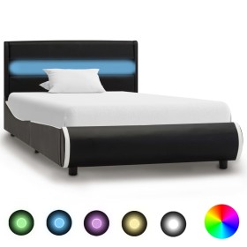 Estructura de cama con LED cuero sintético negro 90x200 cm de vidaXL, Camas y somieres - Ref: Foro24-285020, Precio: 210,99 €...