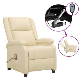 Sillón reclinable eléctrico de cuero auténtico blanco crema de vidaXL, Sillones - Ref: Foro24-3098391, Precio: 409,99 €, Desc...