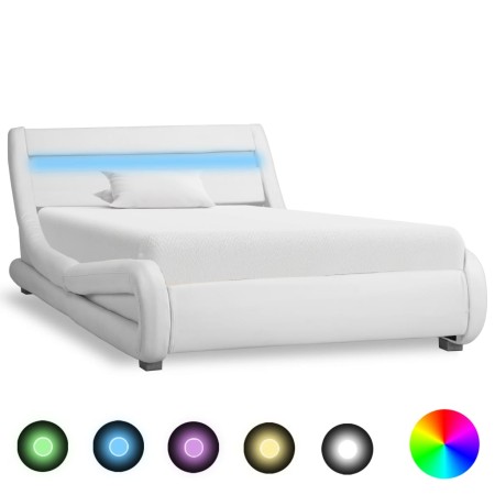 Estructura cama con LED cuero sintético blanco 100x200 cm de vidaXL, Camas y somieres - Ref: Foro24-285733, Precio: 216,65 €,...