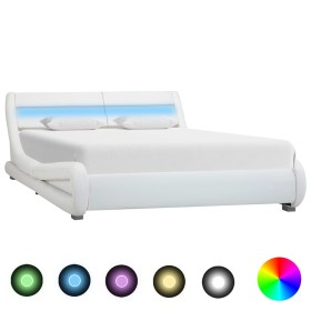 Bed frame with LED white synthetic leather 160x200 cm by vidaXL, Beds and slatted bases - Ref: Foro24-285736, Price: 293,99 €...