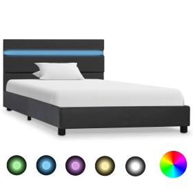 Estructura de cama con LED de cuero sintético gris 90x200 cm de vidaXL, Camas y somieres - Ref: Foro24-284798, Precio: 185,99...