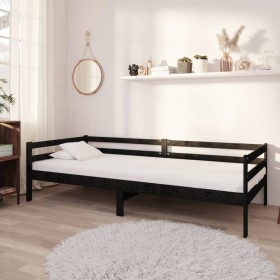 Sofá cama con colchón madera de pino maciza negro 90x200 cm de vidaXL, Camas y somieres - Ref: Foro24-3083568, Precio: 277,85...