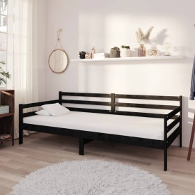 Sofá cama con colchón madera de pino maciza negro 90x200 cm de vidaXL, Camas y somieres - Ref: Foro24-3083593, Precio: 282,99...