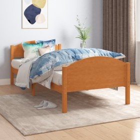 Solid pine wood bed frame honey brown 90x200 cm by vidaXL, Beds and slatted bases - Ref: Foro24-322036, Price: 125,99 €, Disc...