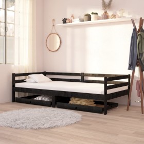 Black solid pine wood sofa bed with drawers 90x200 cm by vidaXL, Beds and slatted bases - Ref: Foro24-3083678, Price: 189,99 ...