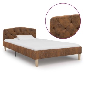 Brown artificial suede leather bed frame 90x200 cm by vidaXL, Beds and slatted bases - Ref: Foro24-284936, Price: 152,50 €, D...