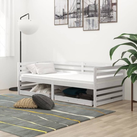 Sofa bed with drawers in solid white pine wood 90x200 cm by vidaXL, Beds and slatted bases - Ref: Foro24-3083690, Price: 173,...