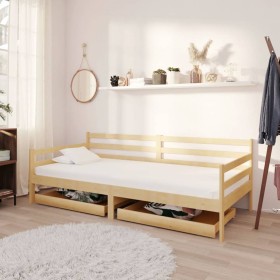 Solid pine wood sofa bed with drawers 90x200 cm by vidaXL, Beds and slatted bases - Ref: Foro24-3083679, Price: 142,99 €, Dis...