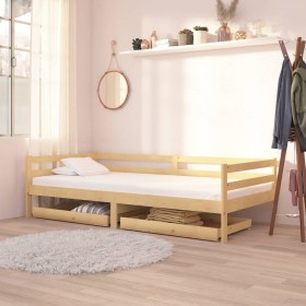 Solid pine wood sofa bed with drawers 90x200 cm by vidaXL, Beds and slatted bases - Ref: Foro24-3083674, Price: 135,99 €, Dis...