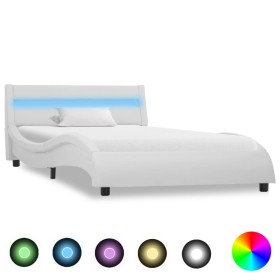 Bed frame with LED white synthetic leather 100x200 cm by vidaXL, Beds and slatted bases - Ref: Foro24-285673, Price: 209,99 €...