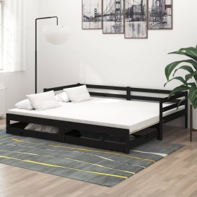 Removable sofa bed solid black pine wood 2x(90x200) cm by vidaXL, Beds and slatted bases - Ref: Foro24-3083698, Price: 232,99...