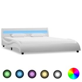 Bed frame with LED white synthetic leather 140x200 cm by vidaXL, Beds and slatted bases - Ref: Foro24-285675, Price: 280,99 €...