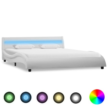 Estructura de cama con LED cuero sintético blanco 140x200 cm de vidaXL, Camas y somieres - Ref: Foro24-285675, Precio: 280,21...