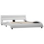 Bed frame with LED white synthetic leather 140x200 cm by vidaXL, Beds and slatted bases - Ref: Foro24-285675, Price: 280,21 €...