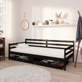 Black solid pine wood sofa bed with drawers 90x200 cm by vidaXL, Beds and slatted bases - Ref: Foro24-3083683, Price: 203,99 ...