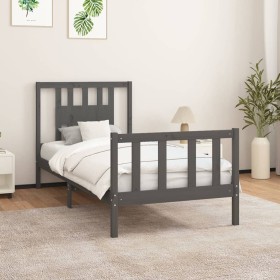 Gray pine wood bed frame with headboard 90x200 cm by vidaXL, Beds and slatted bases - Ref: Foro24-3188153, Price: 113,36 €, D...