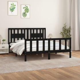 Black pine wood bed frame with headboard 150x200cm by vidaXL, Beds and slatted bases - Ref: Foro24-3188175, Price: 184,99 €, ...