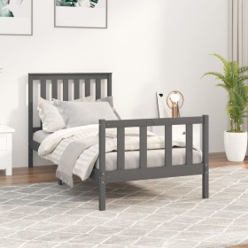 Gray pine wood bed frame with headboard 90x200 cm by vidaXL, Beds and slatted bases - Ref: Foro24-3188193, Price: 116,99 €, D...