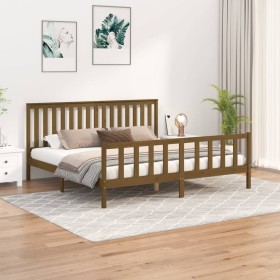 Honey brown pine wood bed frame with headboard 200x200 cm by vidaXL, Beds and slatted bases - Ref: Foro24-3188229, Price: 172...