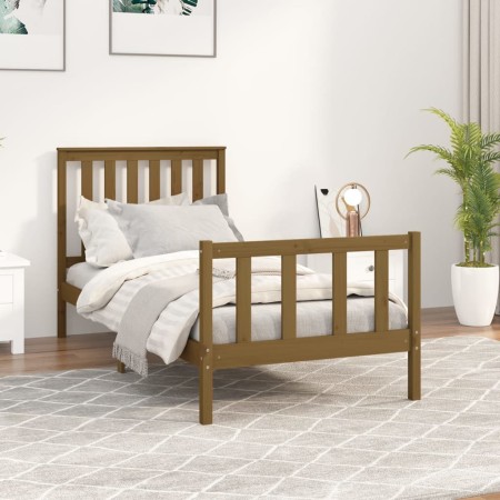 Honey brown pine wood bed frame with headboard 100x200 cm by vidaXL, Beds and slatted bases - Ref: Foro24-3188199, Price: 135...