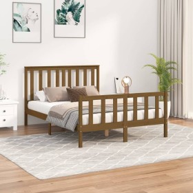 Honey brown pine wood bed frame with headboard 120x200 cm by vidaXL, Beds and slatted bases - Ref: Foro24-3188204, Price: 134...