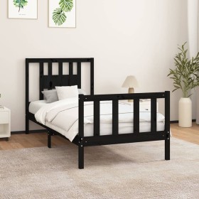 Black pine wood bed frame with headboard 90x200 cm by vidaXL, Beds and slatted bases - Ref: Foro24-3188155, Price: 148,75 €, ...