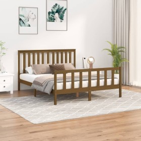 Honey brown pine wood bed frame with headboard 160x200 cm by vidaXL, Beds and slatted bases - Ref: Foro24-3188219, Price: 173...