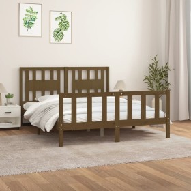 Honey brown pine wood bed frame with headboard 150x200cm by vidaXL, Beds and slatted bases - Ref: Foro24-3188174, Price: 156,...