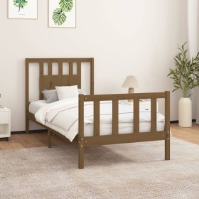 Honey brown pine wood bed frame with headboard 90x200 cm by vidaXL, Beds and slatted bases - Ref: Foro24-3188154, Price: 118,...