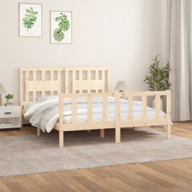 Bed frame with solid pine wood headboard 150x200cm by vidaXL, Beds and slatted bases - Ref: Foro24-3188171, Price: 146,99 €, ...