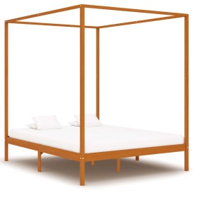 Honey brown solid pine wood canopy bed 160x200 cm by vidaXL, Beds and slatted bases - Ref: Foro24-283260, Price: 271,99 €, Di...