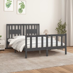 Bed frame with gray pine wood headboard 120x200 cm by vidaXL, Beds and slatted bases - Ref: Foro24-3188163, Price: 146,93 €, ...