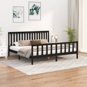 Black pine wood bed frame with headboard 180x200 cm by vidaXL, Beds and slatted bases - Ref: Foro24-3188225, Price: 199,99 €,...