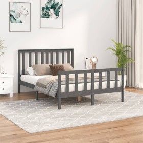 Bed frame with gray pine wood headboard 120x200 cm by vidaXL, Beds and slatted bases - Ref: Foro24-3188203, Price: 144,99 €, ...