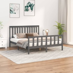 Gray pine wood bed frame with headboard 150x200cm by vidaXL, Beds and slatted bases - Ref: Foro24-3188213, Price: 161,99 €, D...